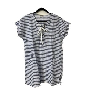 Alessia Pacini Blue White Stripe Linen Tunic Top/Dress Italy Sz L Nautical